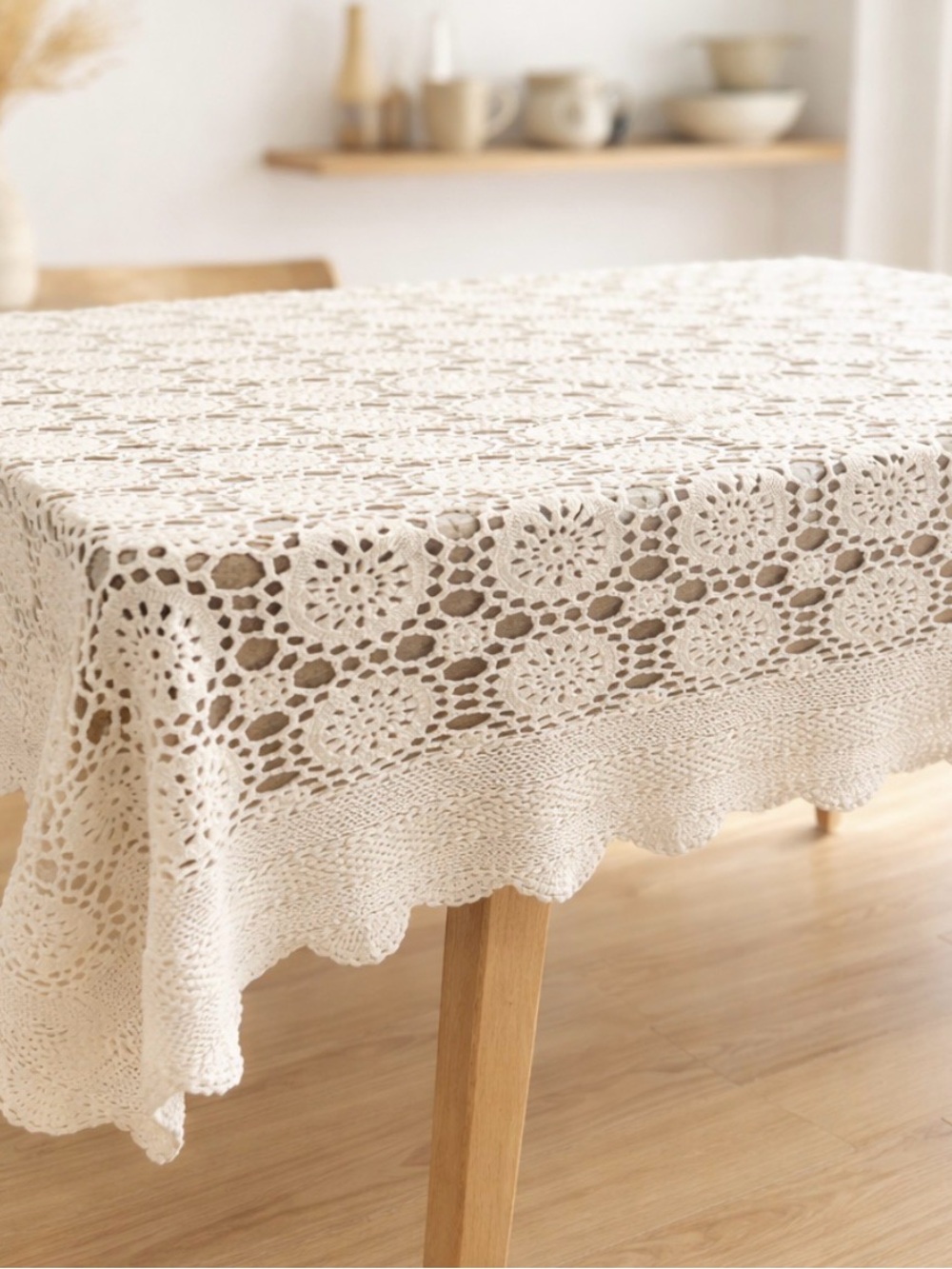 Elegant Beige Crochet Tablecloth